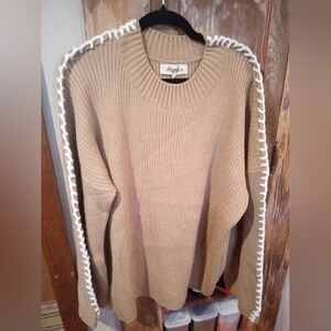 Haptics Mauren Women's Stitch Taupe Sweater with White Trim